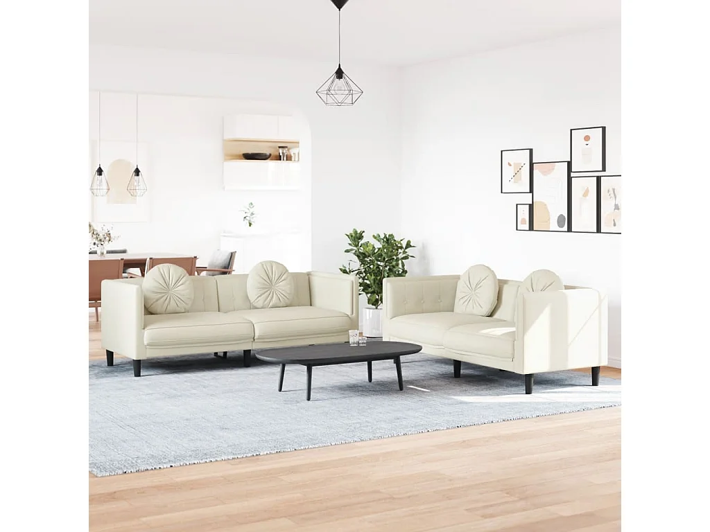 2 pcs conjunto de sofás com almofadas veludo cor creme