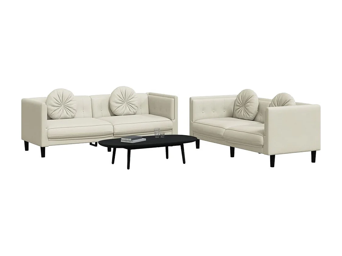 2 pcs conjunto de sofás com almofadas veludo cor creme