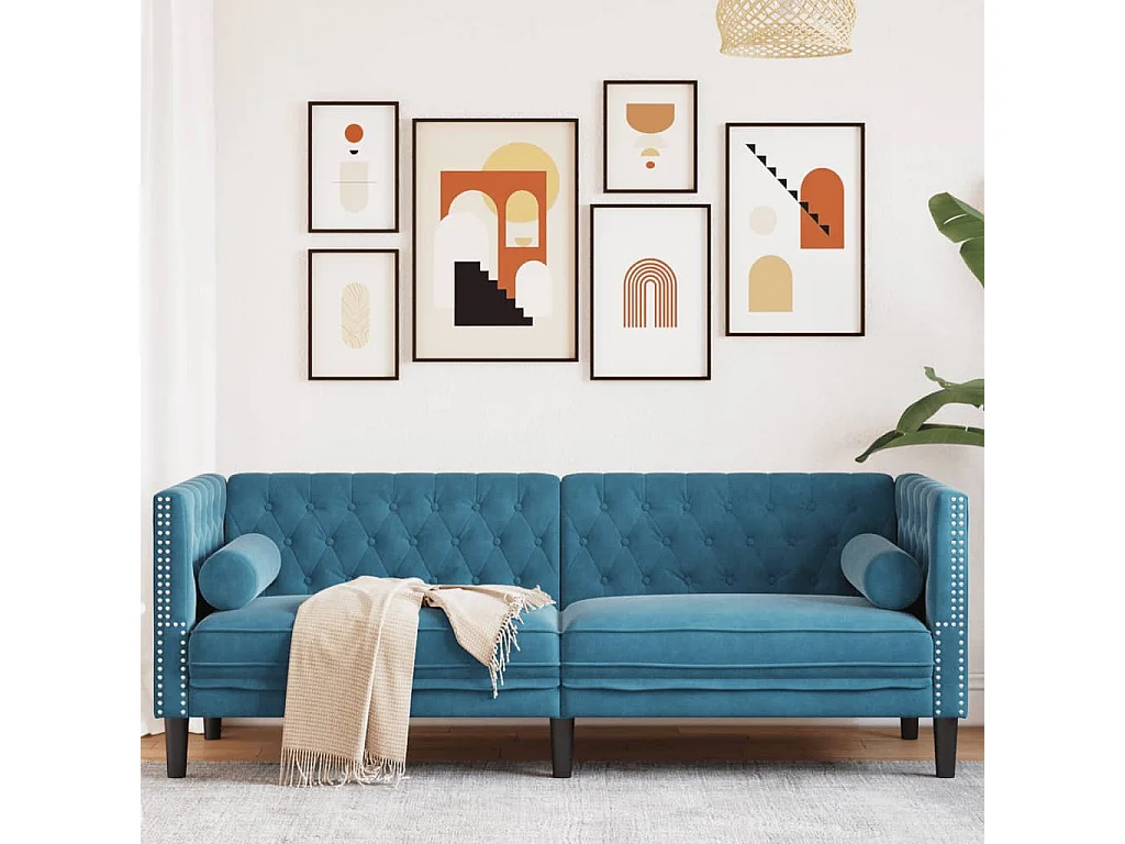 Driezitsbank Chesterfield-stijl met bolsters fluweel blauw