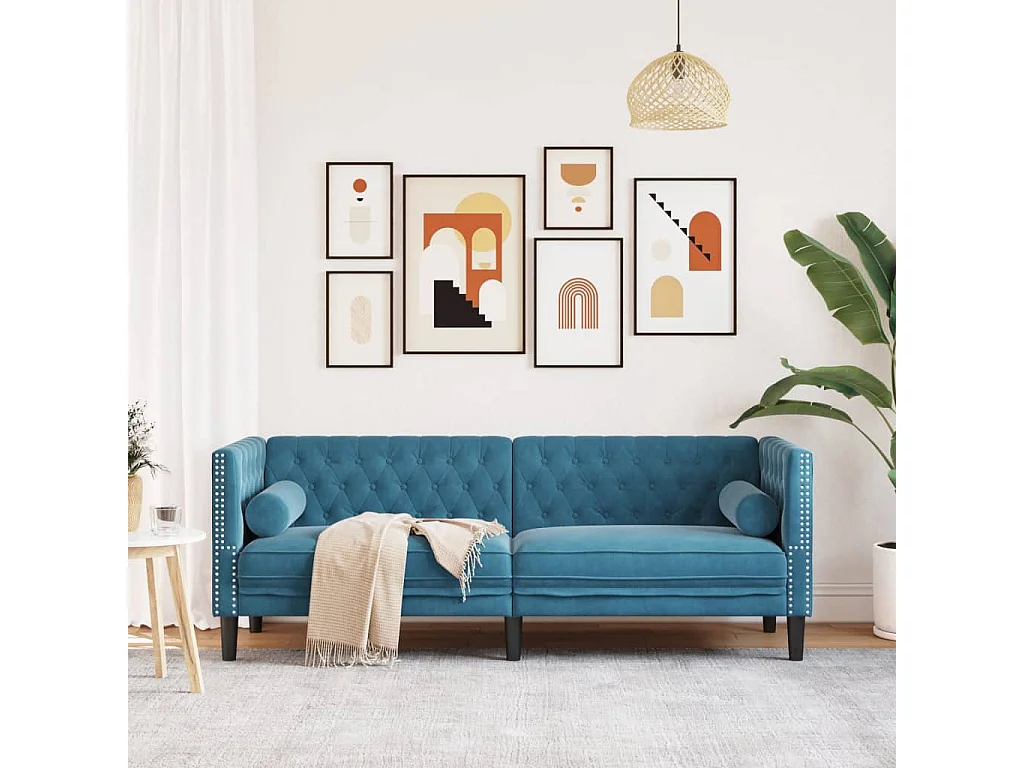 Driezitsbank Chesterfield-stijl met bolsters fluweel blauw