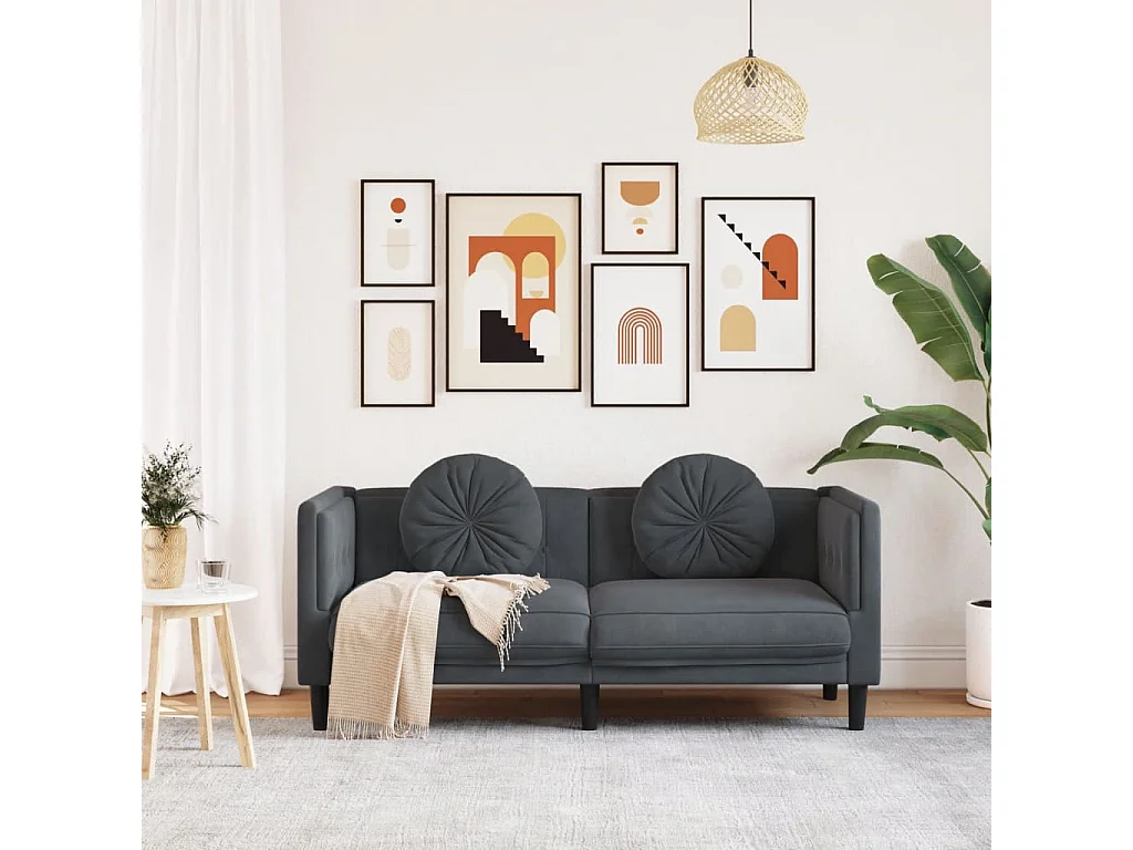 Poltrona con Cuscini a 2 Posti Grigio Scuro in Velluto