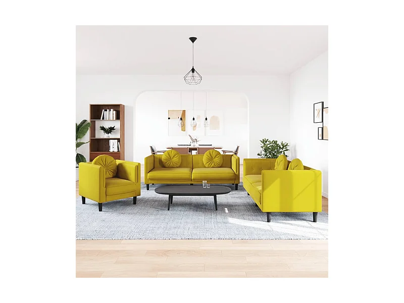 3-delige Loungeset met kussens fluweel geel