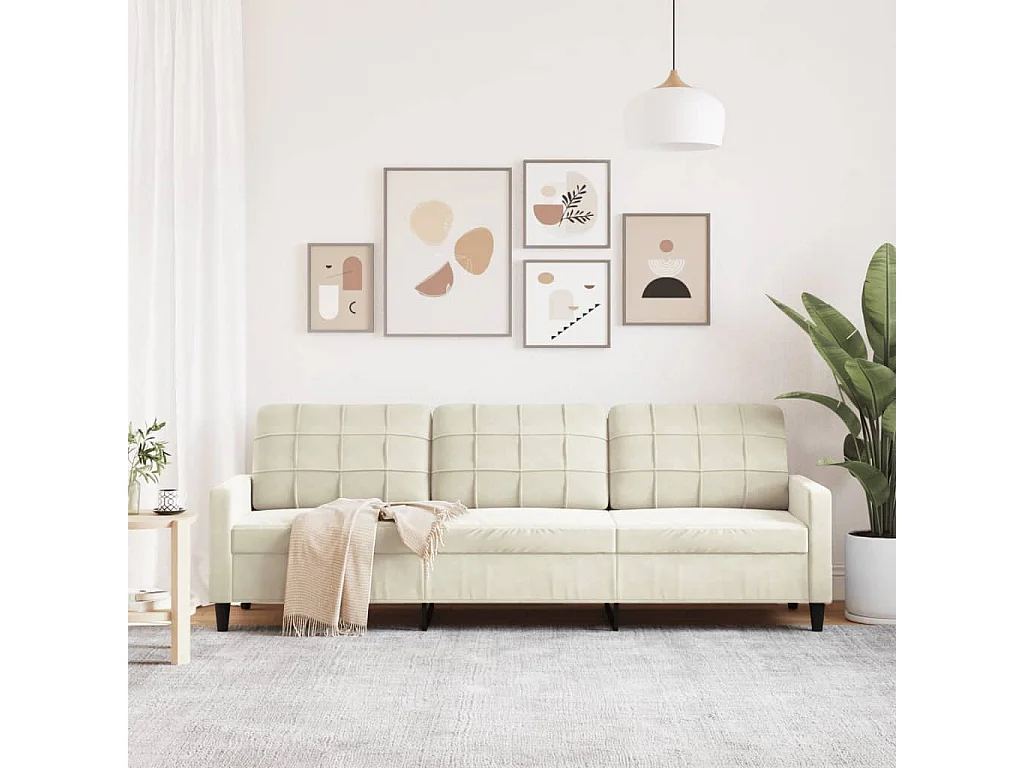 Sofá de 3 plazas terciopelo color crema 210 cm