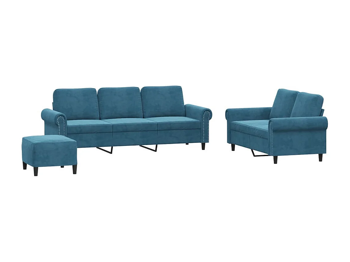 Set di Divani 3 pz con Cuscini Blu in Velluto