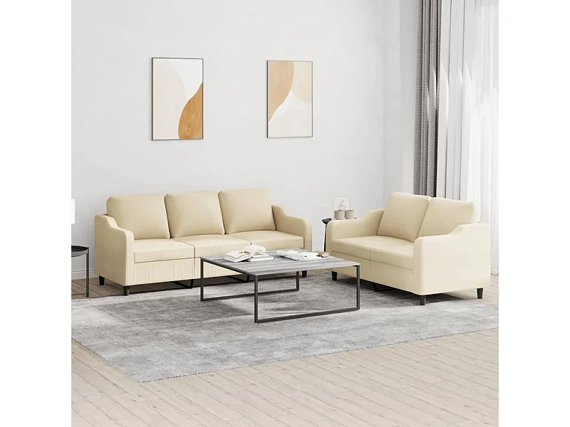 Ensemble de canapés 2 pcs avec coussins Crème Tissu