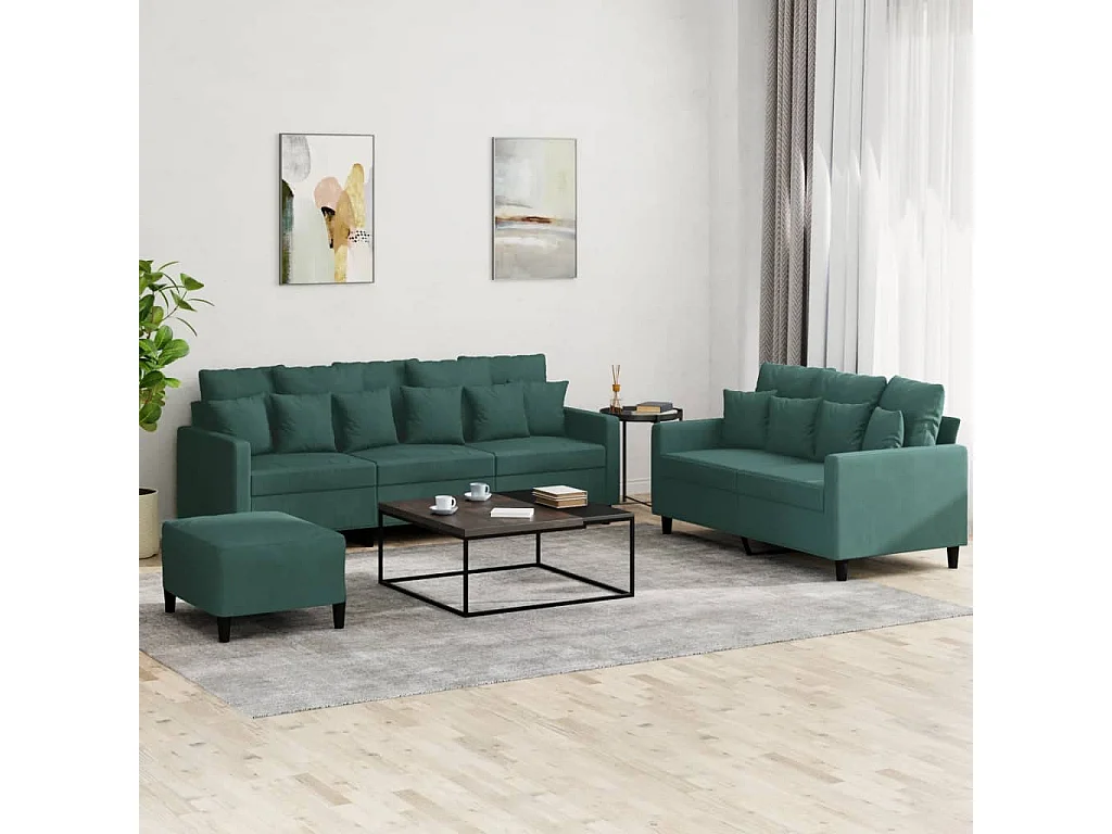 Ensemble de canapés 3 pcs avec coussins Vert foncé Velours