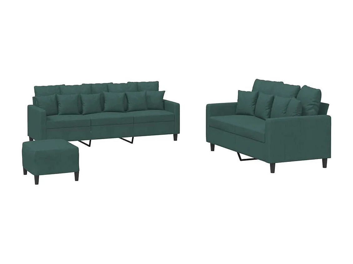 Ensemble de canapés 3 pcs avec coussins Vert foncé Velours