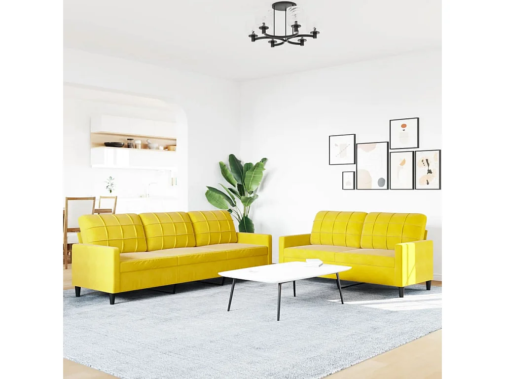 Ensemble de canapés 2 pcs avec coussins Jaune Velours