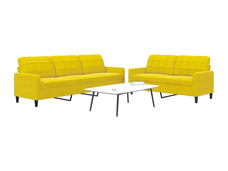 2 pcs conjunto de sofás com almofadões veludo amarelo