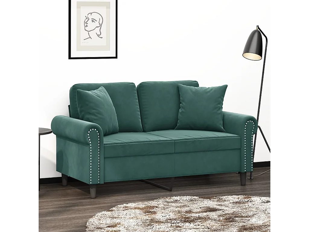 Sofá de 2 plazas con cojines terciopelo verde oscuro 120 cm