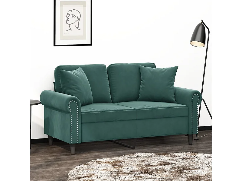 Sofá de 2 plazas con cojines terciopelo verde oscuro 120 cm