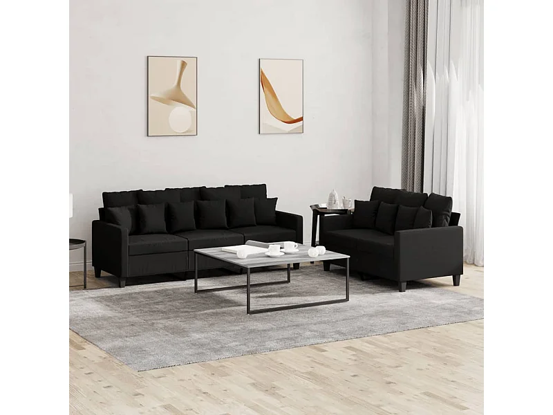 Set di Divani 2 pz con Cuscini Nero in Tessuto