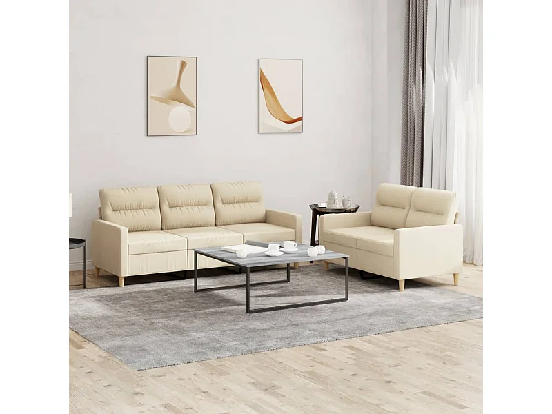 2 pcs conjunto de sofás com almofadões tecido cor creme