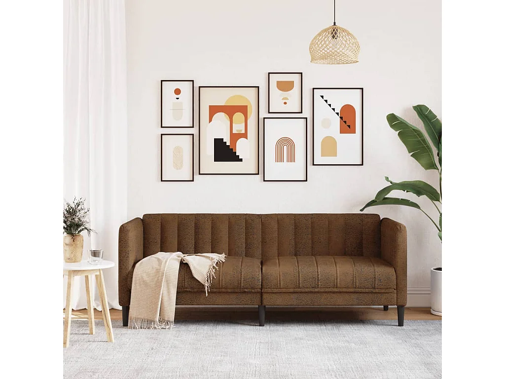 2-Sitzer Sofa Braun Kunstleder Wildleder-Optik