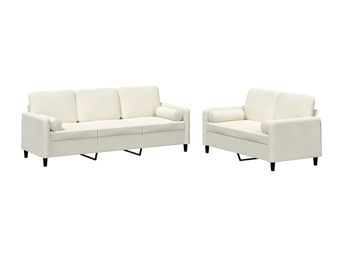 Set di Divani 2 pz con Cuscini Crema in Velluto