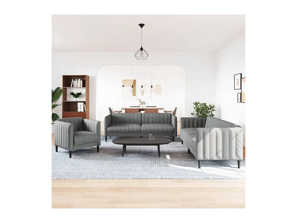 3-delige Loungeset stof donkergrijs