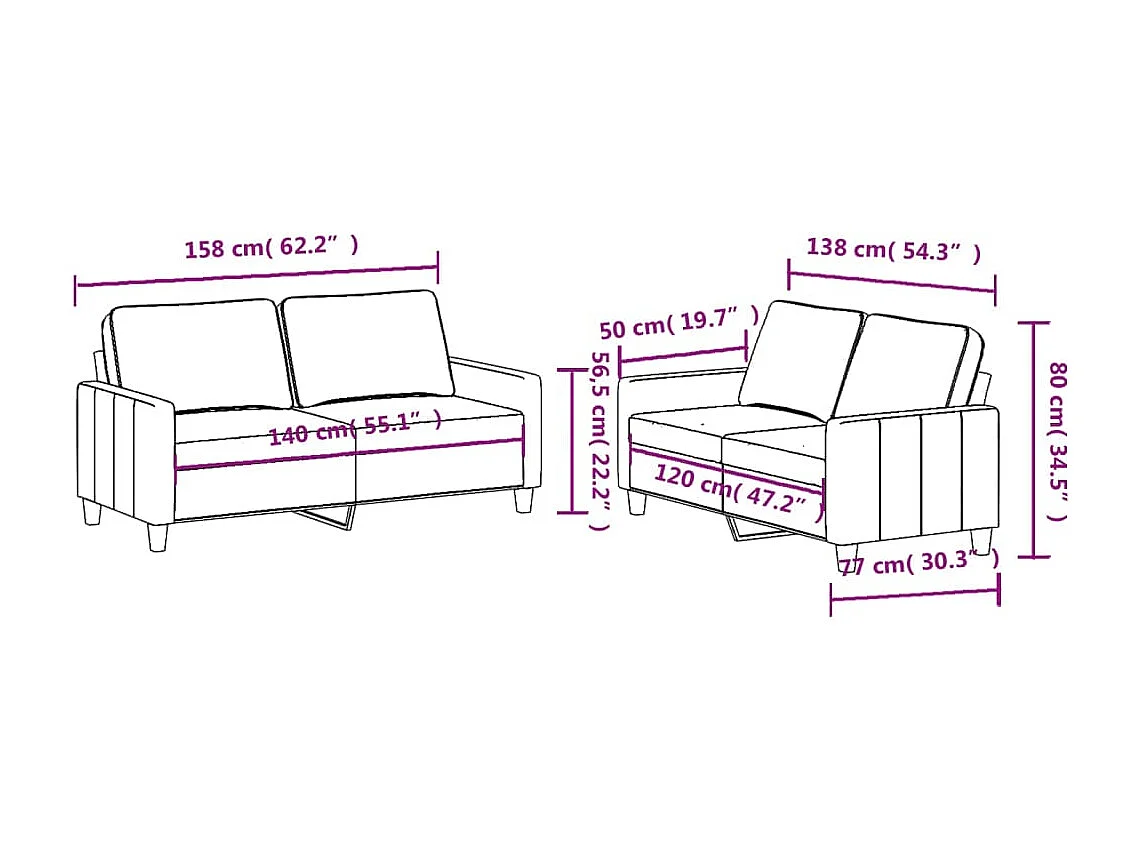 Ensemble de canapés 2 pcs avec coussins Noir Tissu