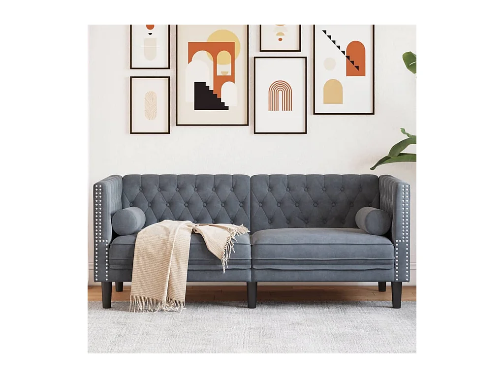 Canapé Chesterfield avec traversins 2 places gris foncé velours