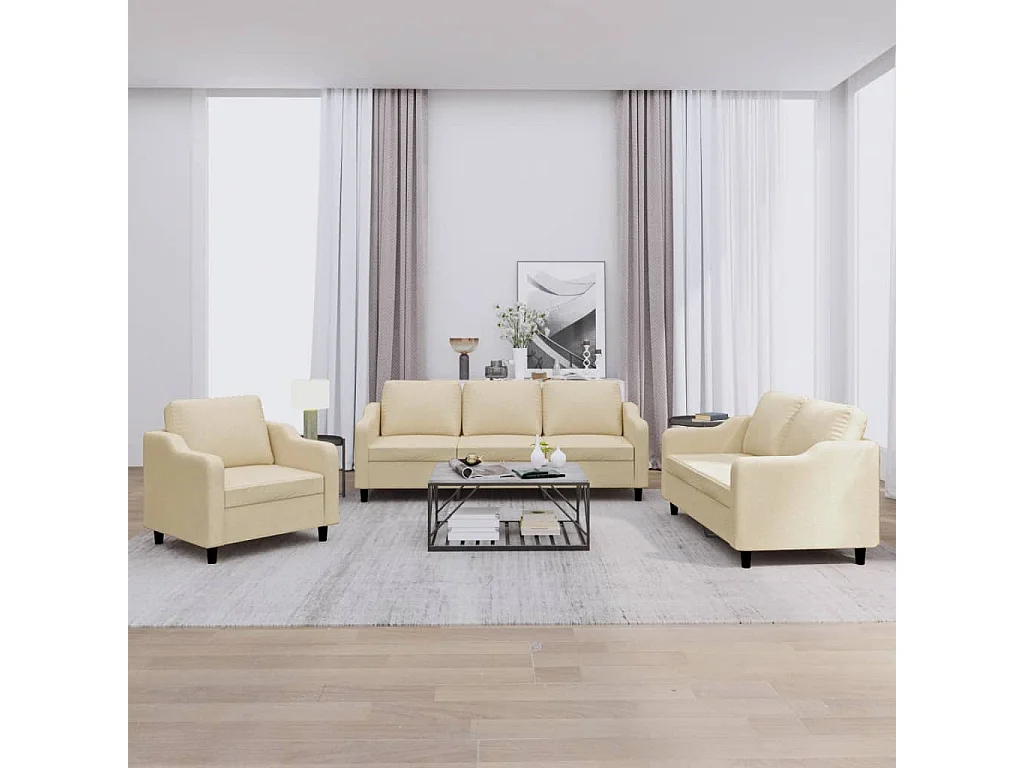 Ensemble de canapés 3 pcs avec coussins Crème Tissu