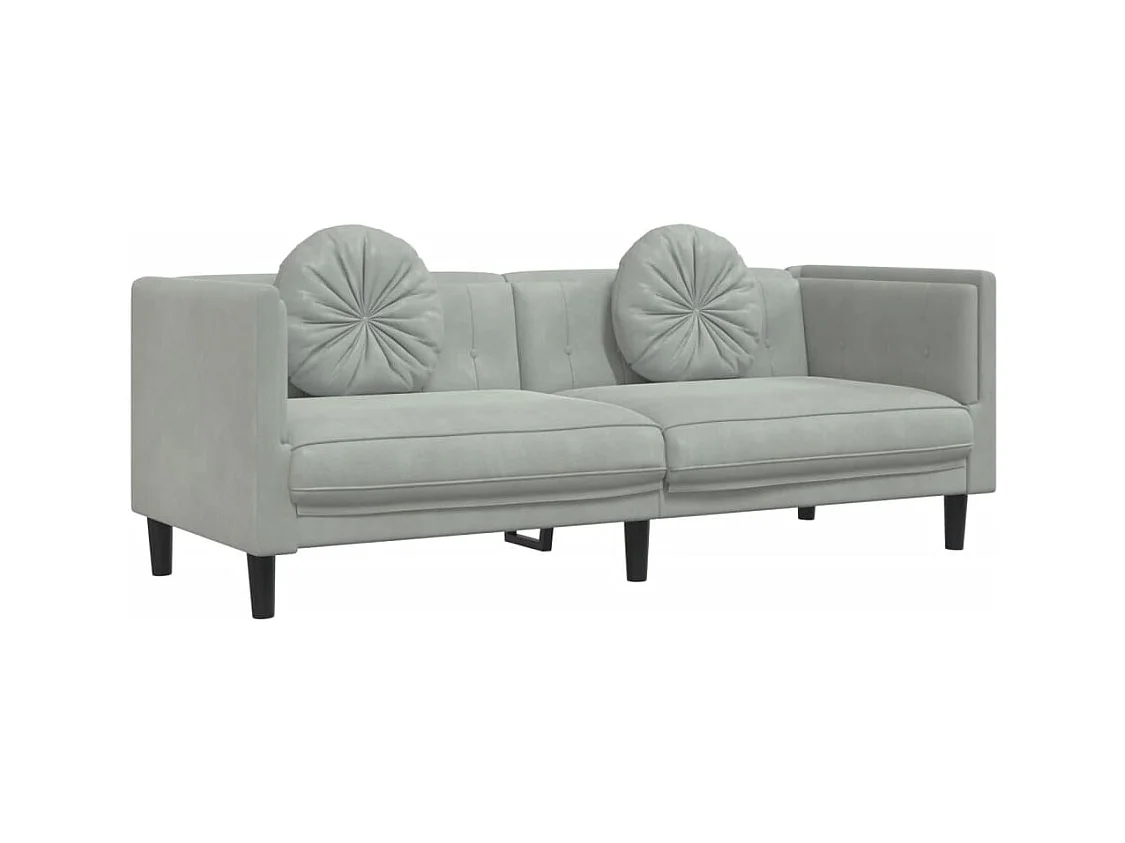 Ensemble de canapés 3 pcs avec coussins gris clair velours