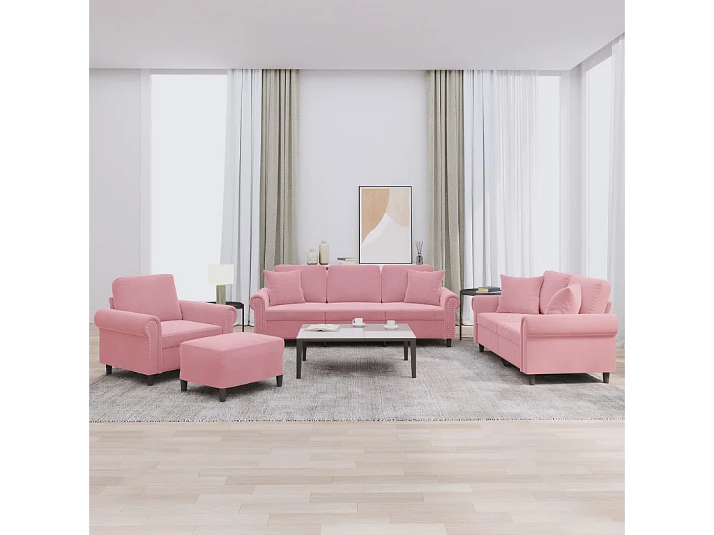 Juego de sofás con cojines 4 piezas terciopelo rosa