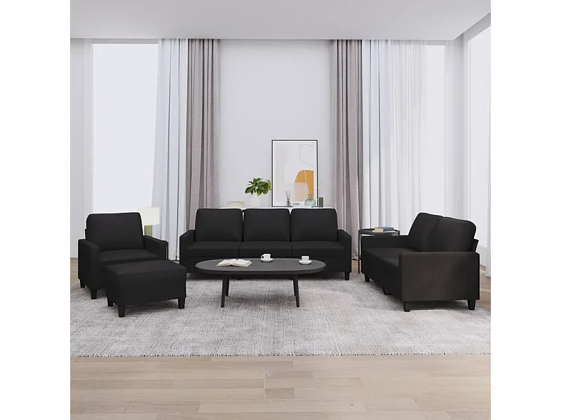 Set di Divani 4 pz con Cuscini Nero in Similpelle