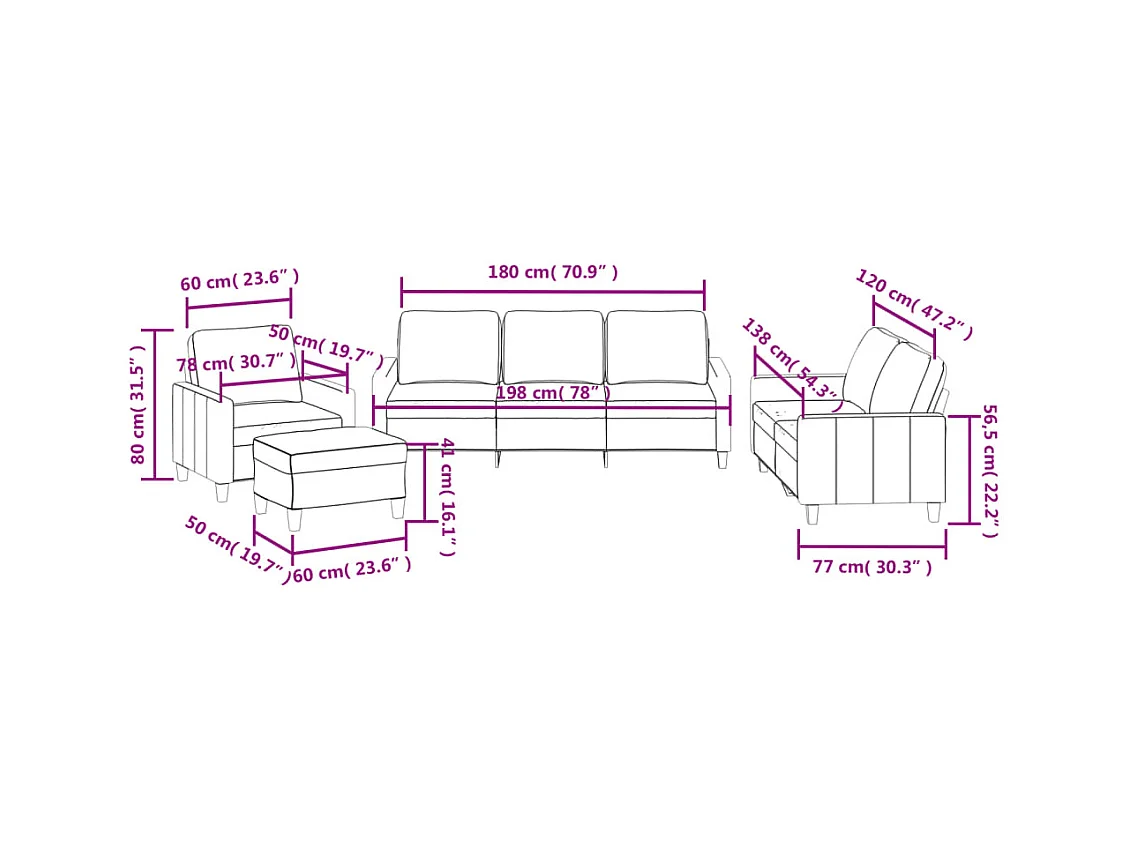 4-delige Loungeset met kussens kunstleer zwart