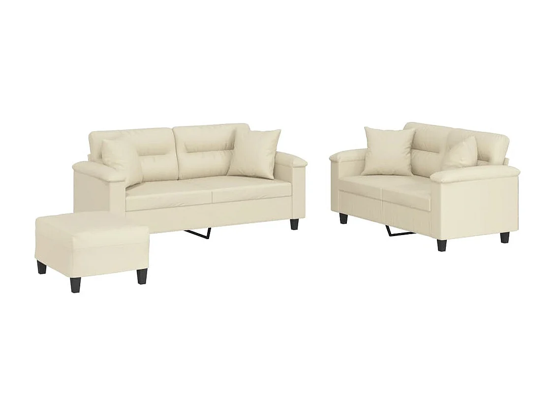 Set di Divani 3 pz con Cuscini Crema in Similpelle