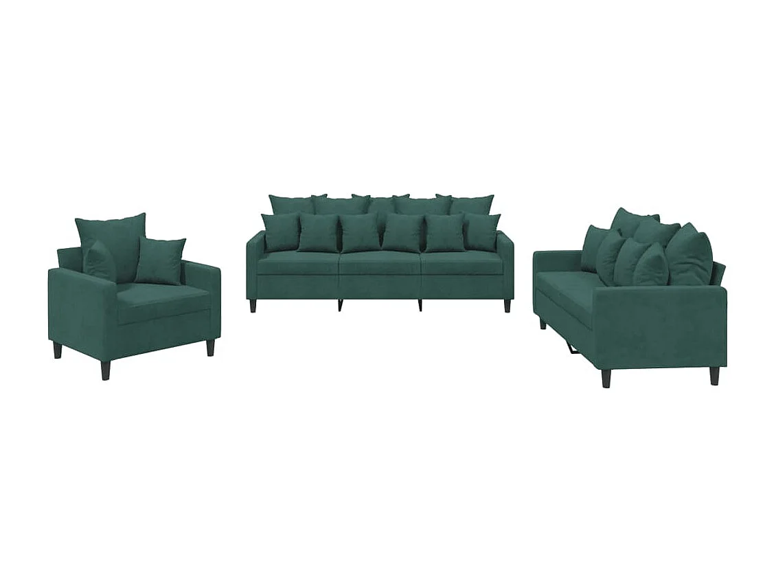 Set di Divani 3 pz con Cuscini Verde scuro in Velluto
