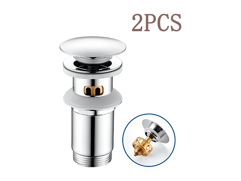 2 STUKS Auralum max Bonde Wastafel PoP Up Met Overloop,Afvoerdop met Zeefmand,Messing/Rvstalen Afvoer Voor Wastafel Badkamer, Verchroomd