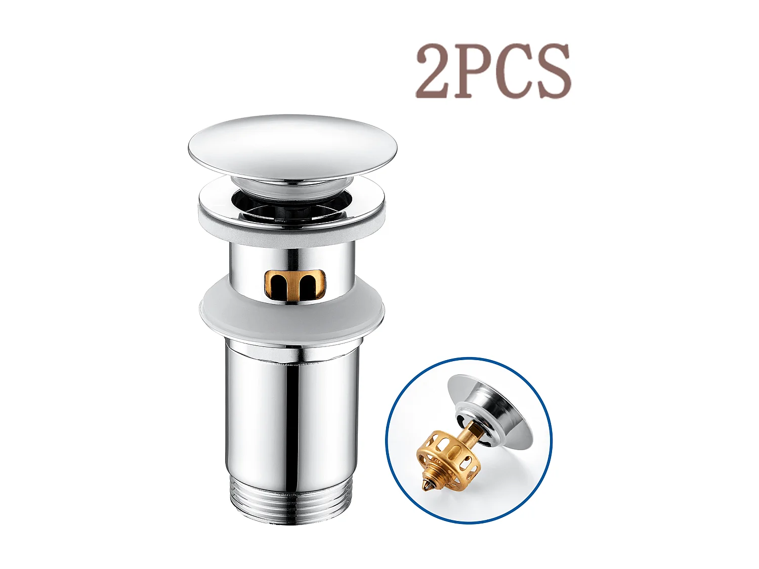 2PCS Auralum max Bonde Lavabo Pop Up Avec Trop Plein,Bouchon Vidange avec Panier Crépine,Bonde Vidage en Laiton/Inox pour Lavabo  Salle Bain,Chromé