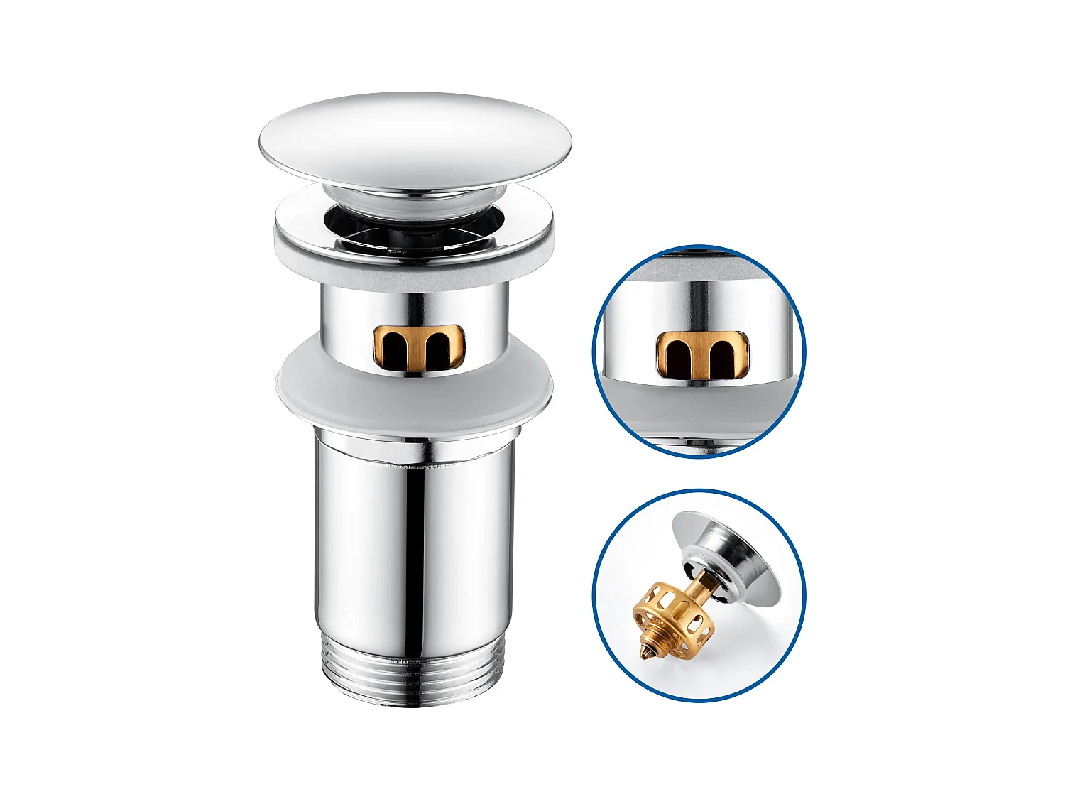 Auralum max Bonde Lavabo Pop Up Avec Trop Plein,Bouchon Vidange avec Panier à Crépine,Bonde Vidage en Laiton/Inox pour Lavabo de Salle Bain ,Chromé