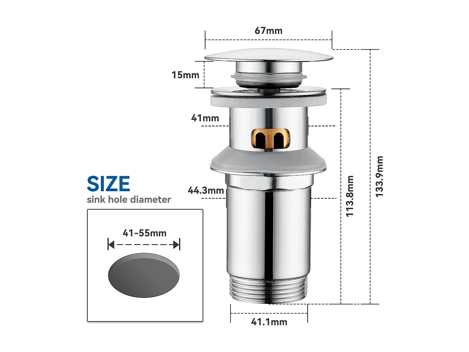 Auralum max Bonde Lavabo Pop Up Avec Trop Plein,Bouchon Vidange avec Panier à Crépine,Bonde Vidage en Laiton/Inox pour Lavabo de Salle Bain ,Chromé