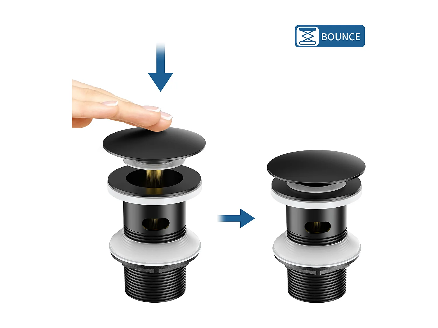 AuraLum Max Wastafel Bonde Pop-up met Overloop Automatische Universele Zwarte Pusser Open Wastafel Bad Badkamer, EU Model