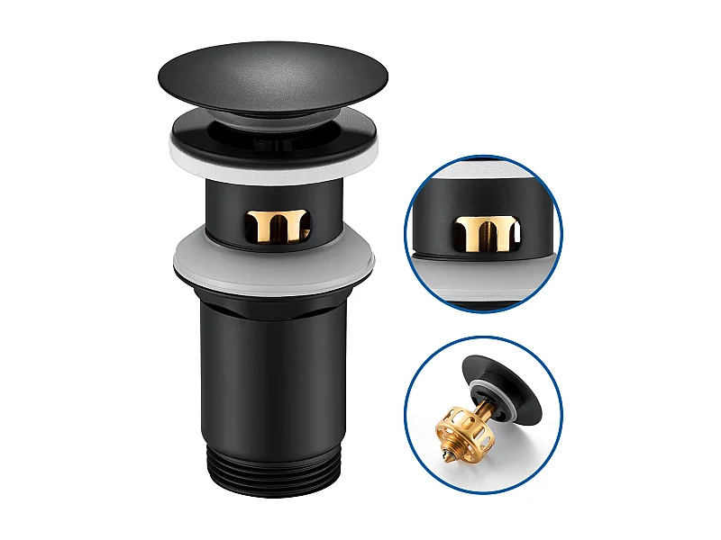 Auralum max Universele Wastafel Afvoer met Overloop, Pop-Up Wastafelkraan- Messing Afvoerbak (Zwart, met Zeefmand)