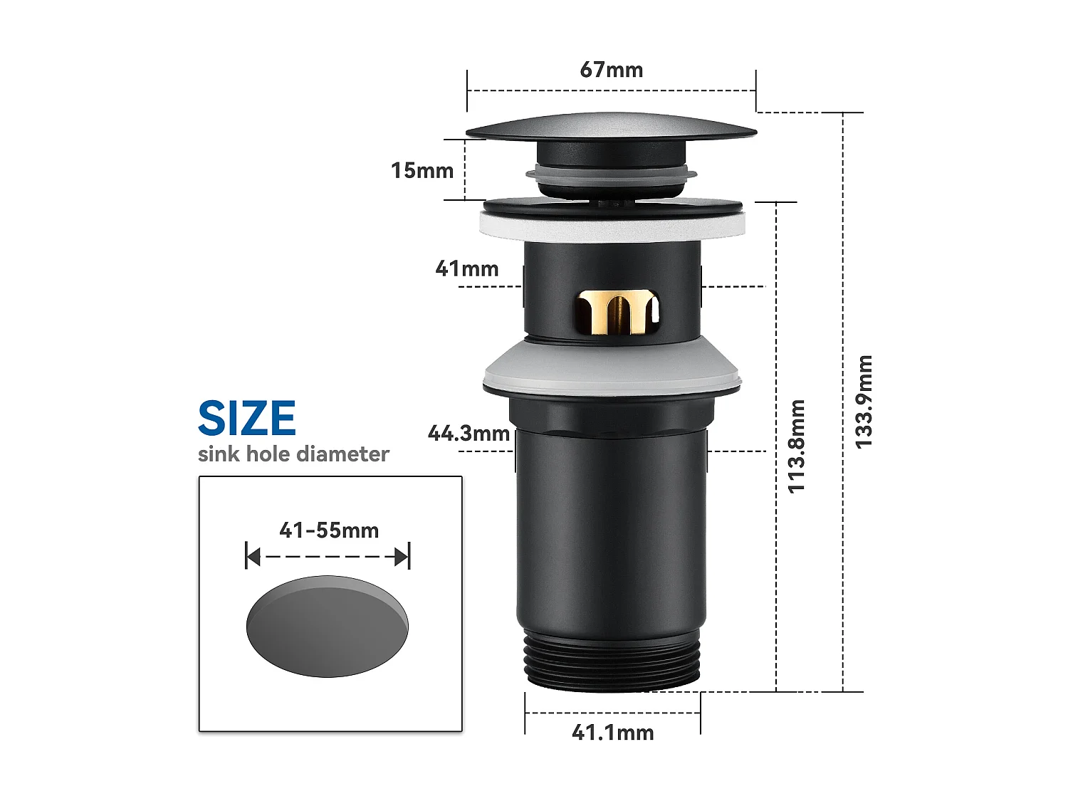 Auralum max Bonde de Lavabo Universelle avec Trop-Plein,Valve Pop-Up pour lavabo-Bonde d'écoulement en laiton (Noir, avec Panier à Crépine)