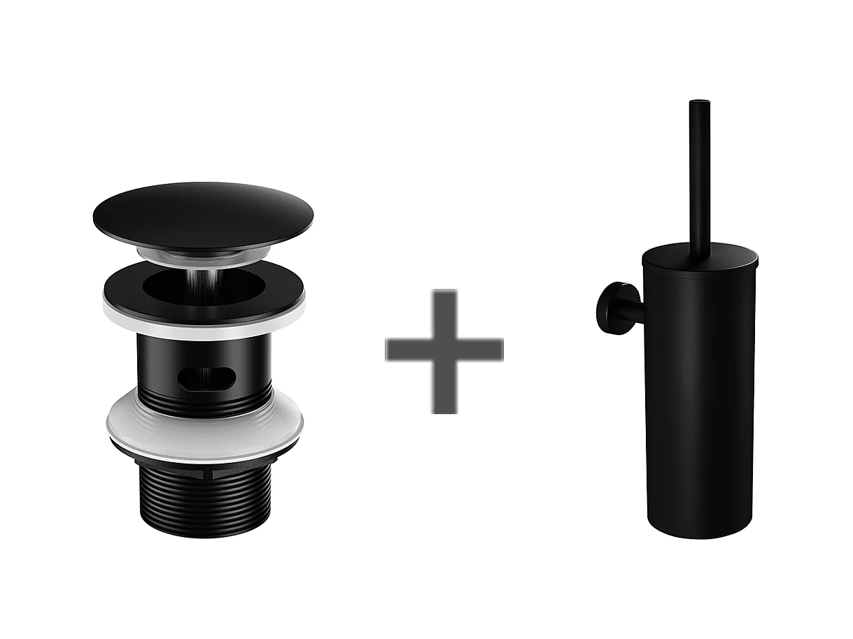 Wastafelkraan Pop-up met overloop Automatisch Universeel + Toiletborstel Hangend toilet met borstelhouder, RVS, Zwart