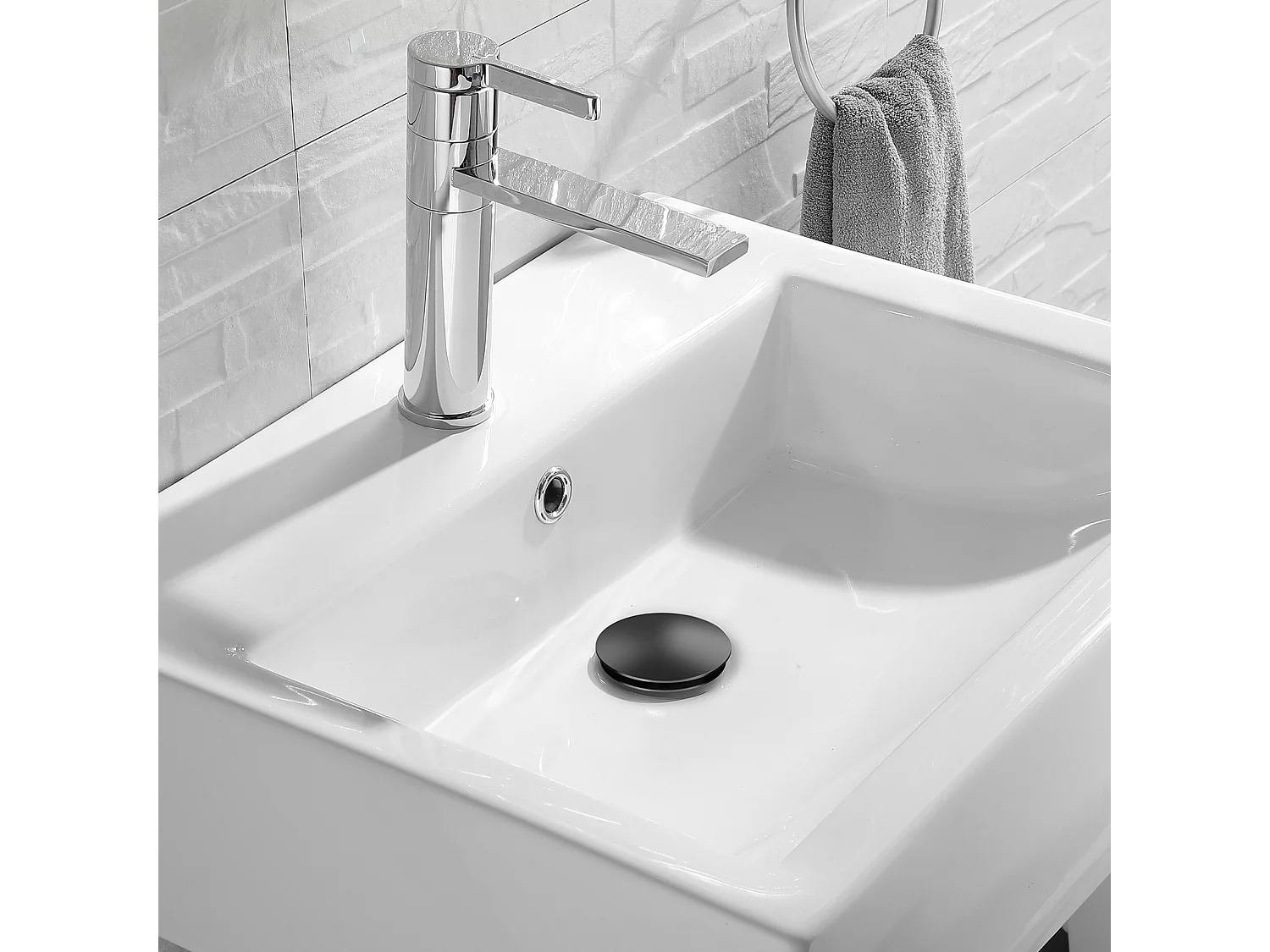 AuraLum Max Spülbeckenablauf mit Überlauf, Spülbeckenablauf, Pop-Up-Spülbeckenablauf, Universal-Spülbeckenablauf, Schwarz, EU-Modell