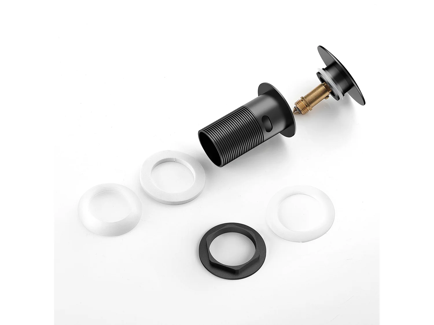 AuraLum Max Spülbeckenablauf mit Überlauf, Spülbeckenablauf, Pop-Up-Spülbeckenablauf, Universal-Spülbeckenablauf, Schwarz, EU-Modell