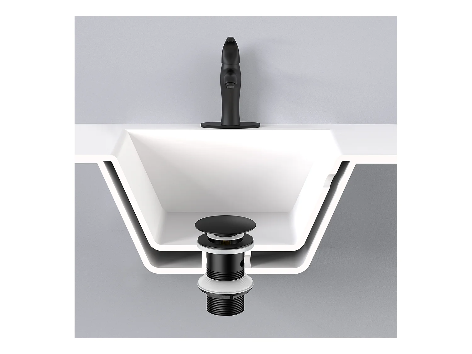 AuraLum Max Wastafelafvoer met overloop, Wastafelafvoer, Pop Up Wastafelafvoer, Universele Wastafel, Zwart, EU Model