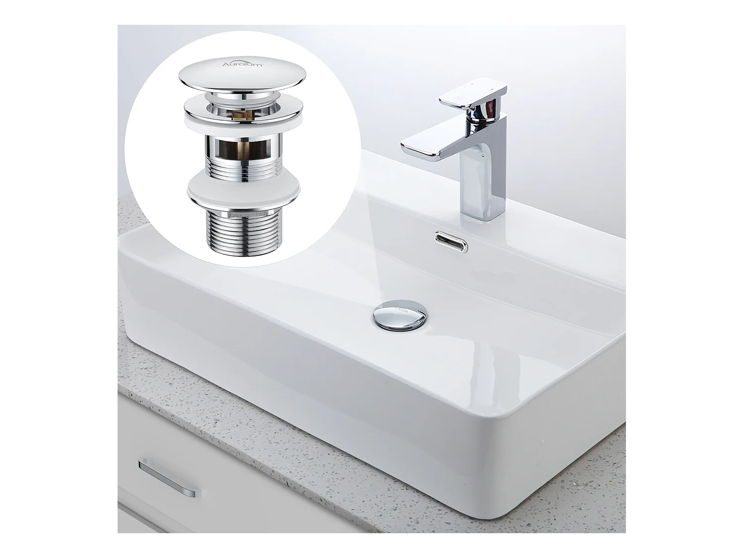 AuraLum Max Wastafel Bonde Pop-up met Overloop Automatische Universele Verchroomde Wastafel Bad Badkamer, EU Model