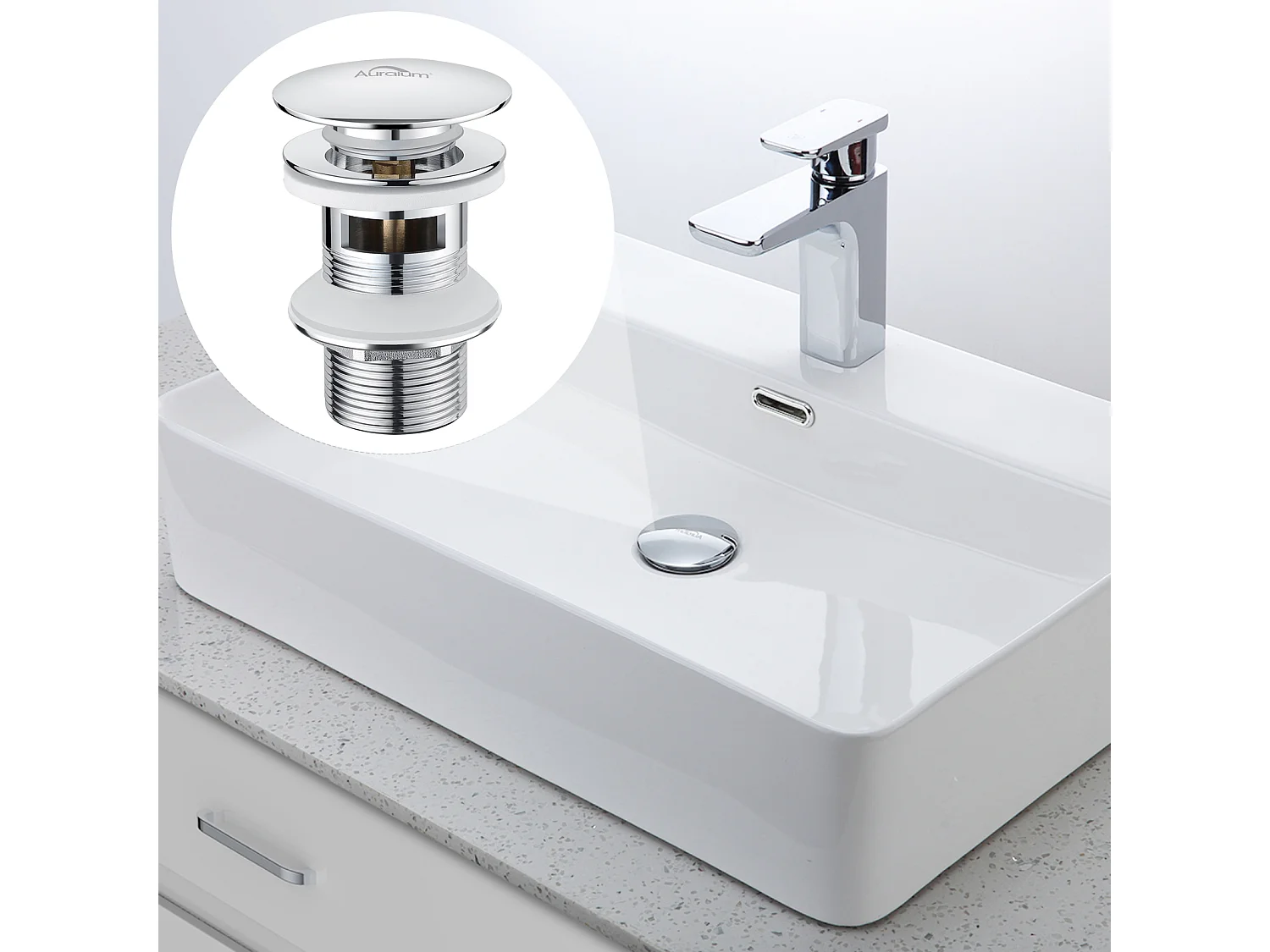 AuraLum Max Bonde de Lavabo Bonde Pop-up avec Trop-plein Automatique Universelle Chromé Vasque Baignoire Salle de Bain,EU Modèle