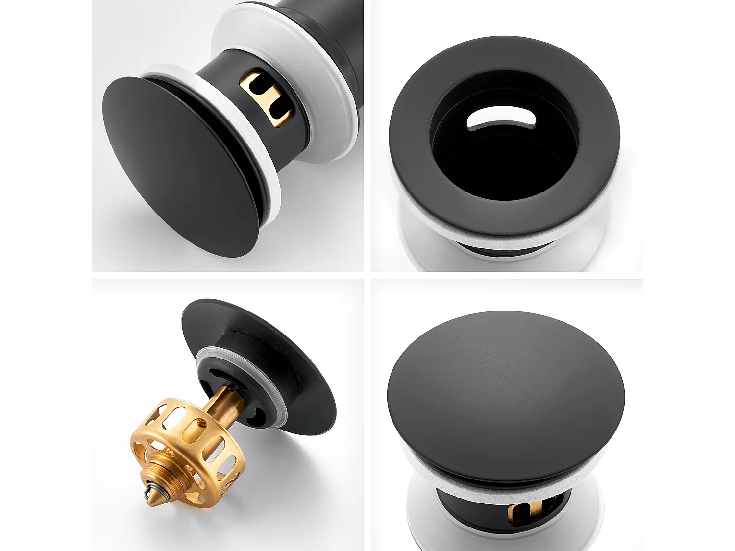 Auralum max Bonde de Lavabo Pop Up Avec Trop Plein,Bouchon Vidange avec Panier à Crépine,Bonde Vidage en Laiton/Inox pour Lavabo de Salle Bain ,Noir