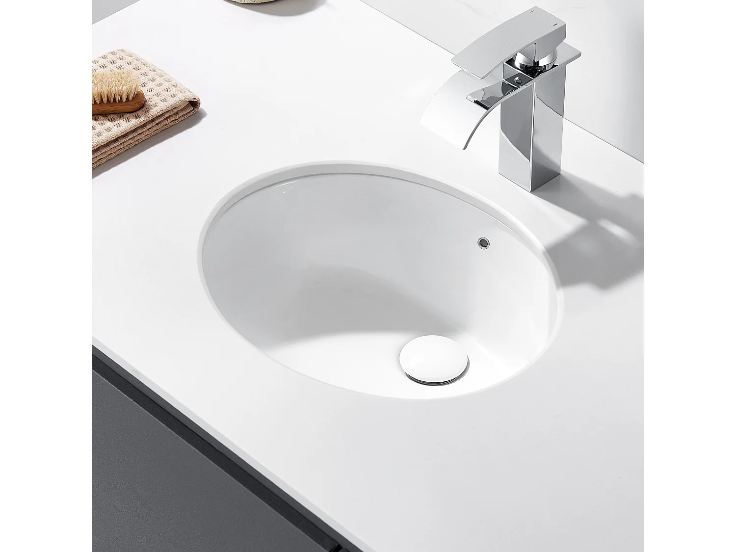 Auralum max Waschbeckenablauf mit Überlauf, Waschbeckenablauf mit Keramikabdeckung, mit Anti-Verstopfungsfilter, Universal Standard-G 1 ¼, weiß