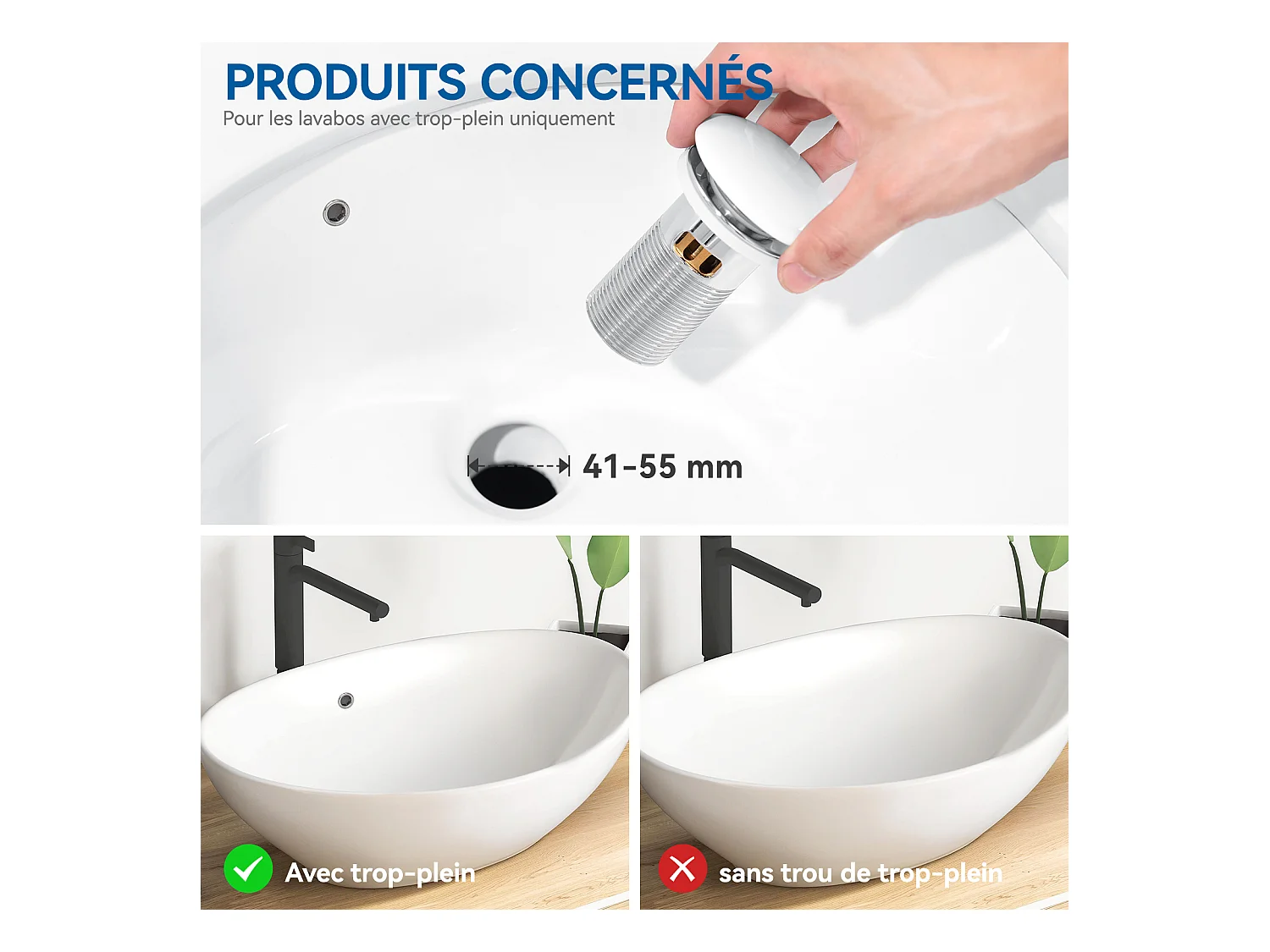 Auralum max Waschbeckenablauf mit Überlauf, Waschbeckenablauf mit Keramikabdeckung, mit Anti-Verstopfungsfilter, Universal Standard-G 1 ¼, weiß