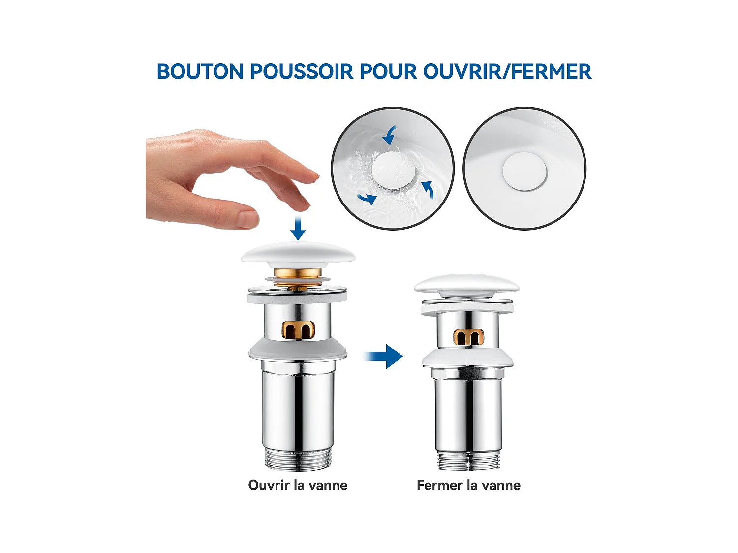 Auralum max 2 Stück Universal-Pop-Up-Abfluss für Waschbecken mit Anti-Verstopfungsfilter, Badezimmer-Waschbeckenablauf mit Überlauf, mit Keramikabdeckung, weiß