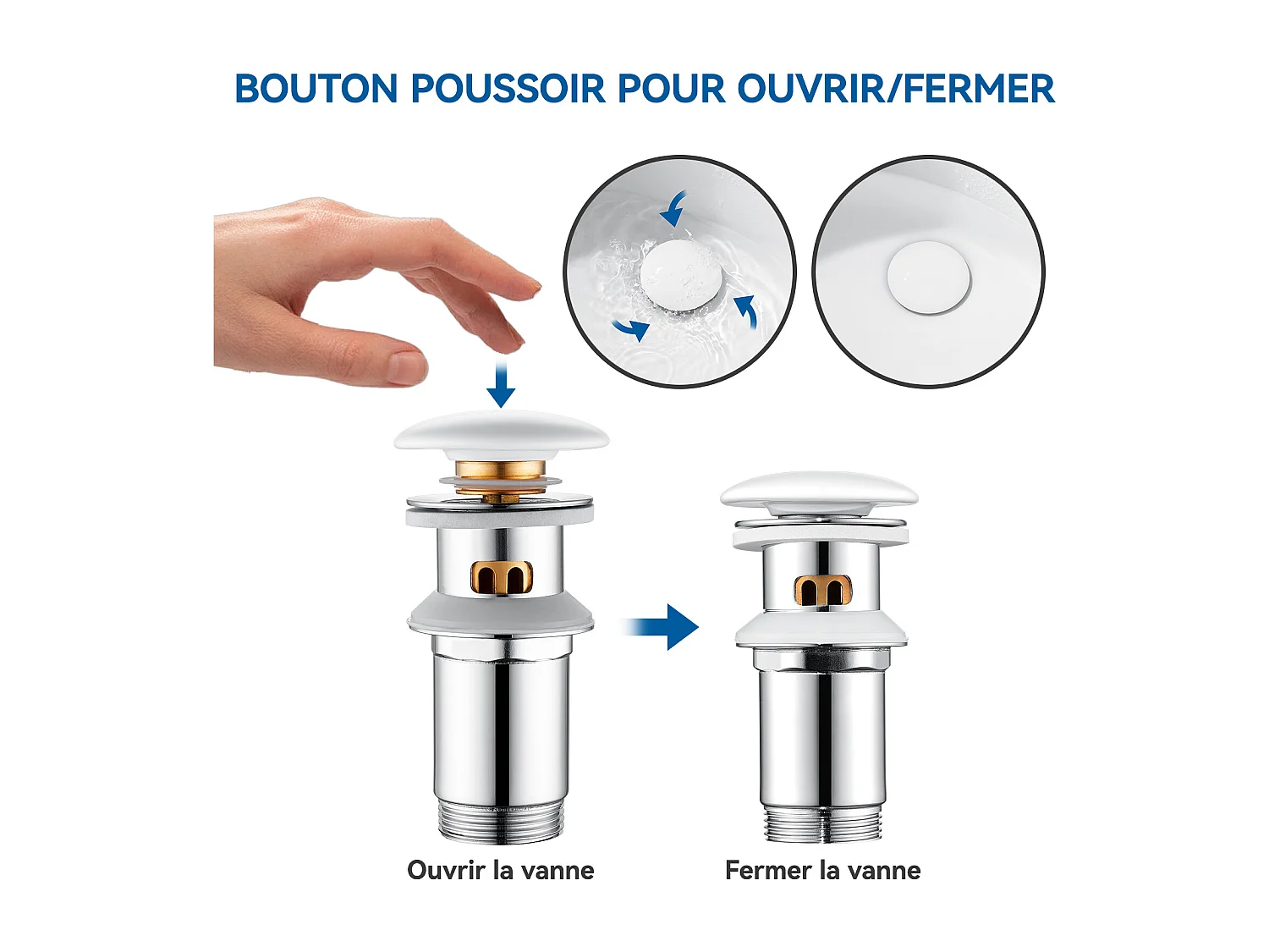 Auralum max  2pcs Bonde Lavabo Universel Pop Up avec Filtre Anti-Clogging,Bonde Lavabo Salle Bain avec Trop Plein,avec Couvercle Céramique,Blanc