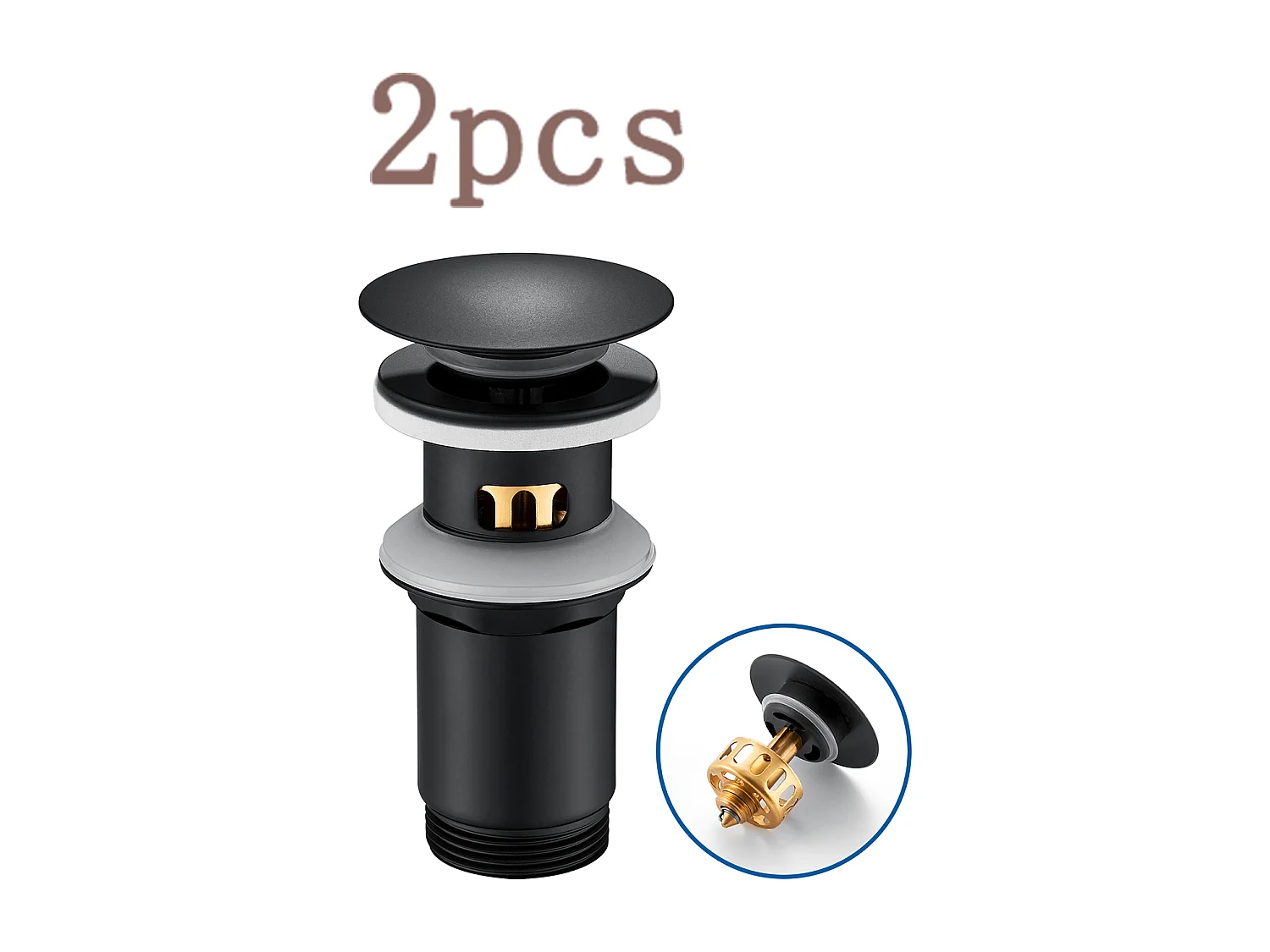 2PCS Auralum max Bonde Lavabo Pop Up Avec Trop Plein,Bouchon Vidange avec Panier Crépine,Bonde Vidage en Laiton/Inox pour Lavabo  Salle Bain,Noir