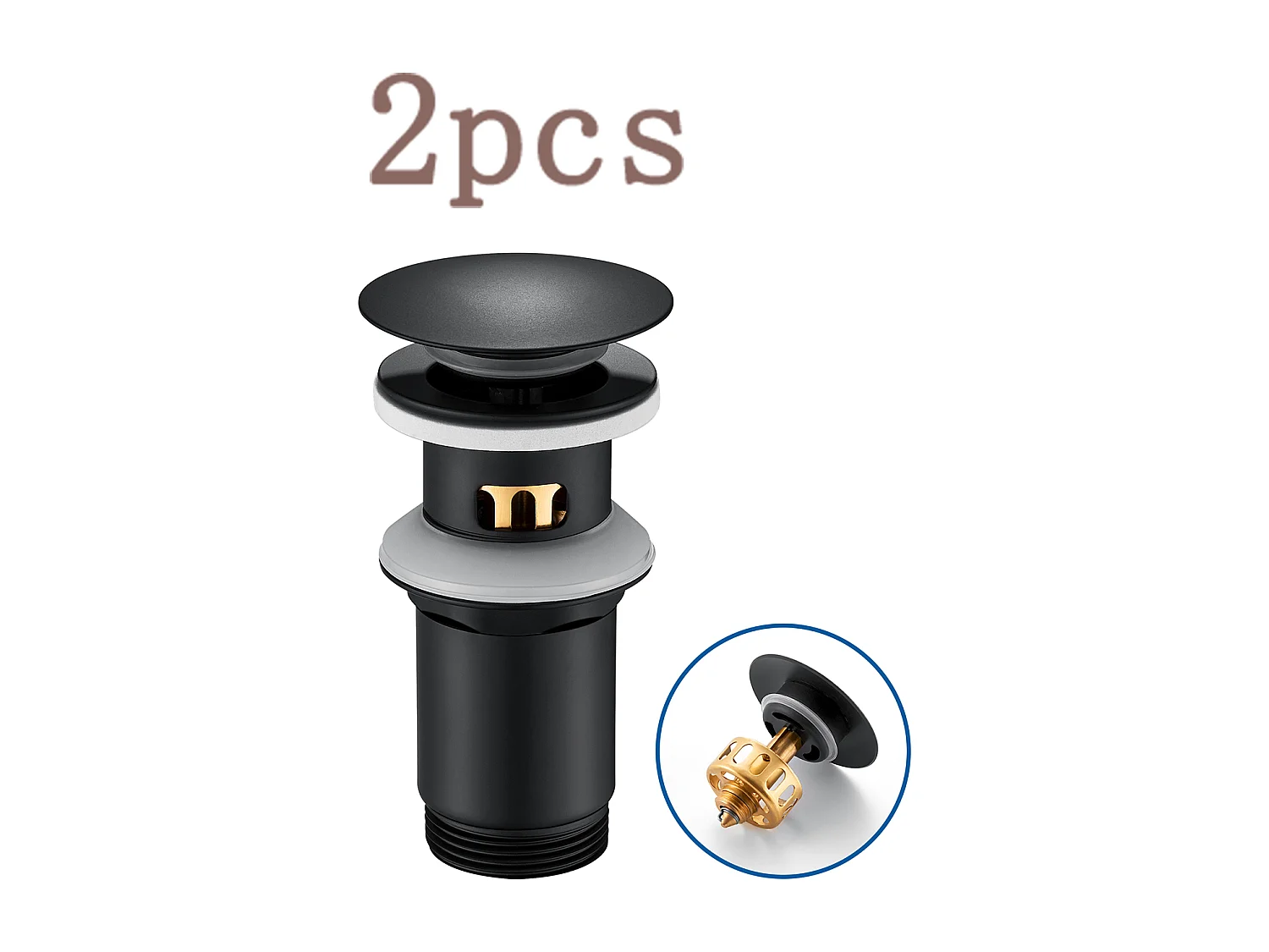 2pcs Auralum max Cubo de lavabo emergente con desborde,tapón drenaje con cesta filtro,tapón drenaje de latón/acero inoxidable para lavabo baño,negro