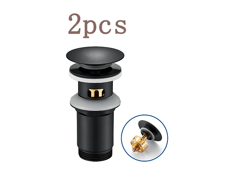 2PCS Auralum max Bonde Lavabo Pop Up Avec Trop Plein,Bouchon Vidange avec Panier Crépine,Bonde Vidage en Laiton/Inox pour Lavabo  Salle Bain,Noir